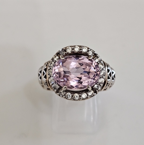 Natural Kunzite & Zircon Ring Palladium Sterling Silver 18k Rose Gold Sz 8! - Picture 4 of 12